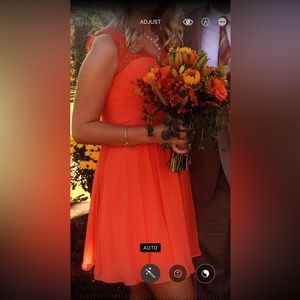 Woman’s Azazie Orange bridesmaids wedding formal dress size Meduim